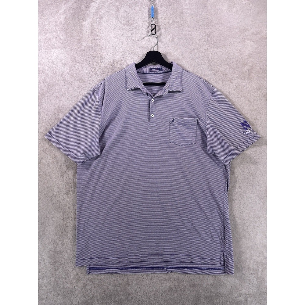 Johnnie-O Polo Shirt Mens XL Purple Striped Golf Pocket Performance Stretch
